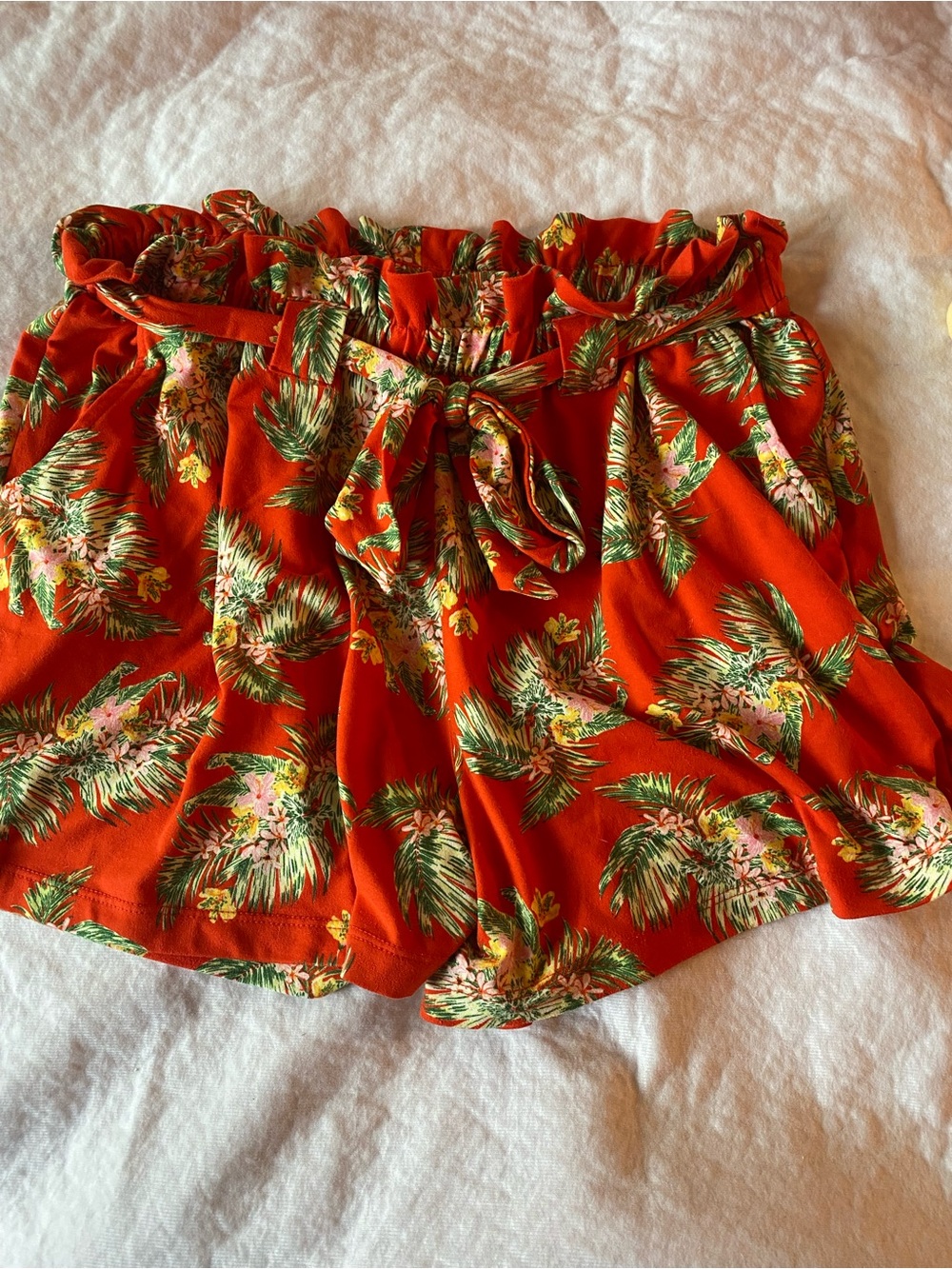 Womenβs High Waist Tropical Print Shorts - Orange
